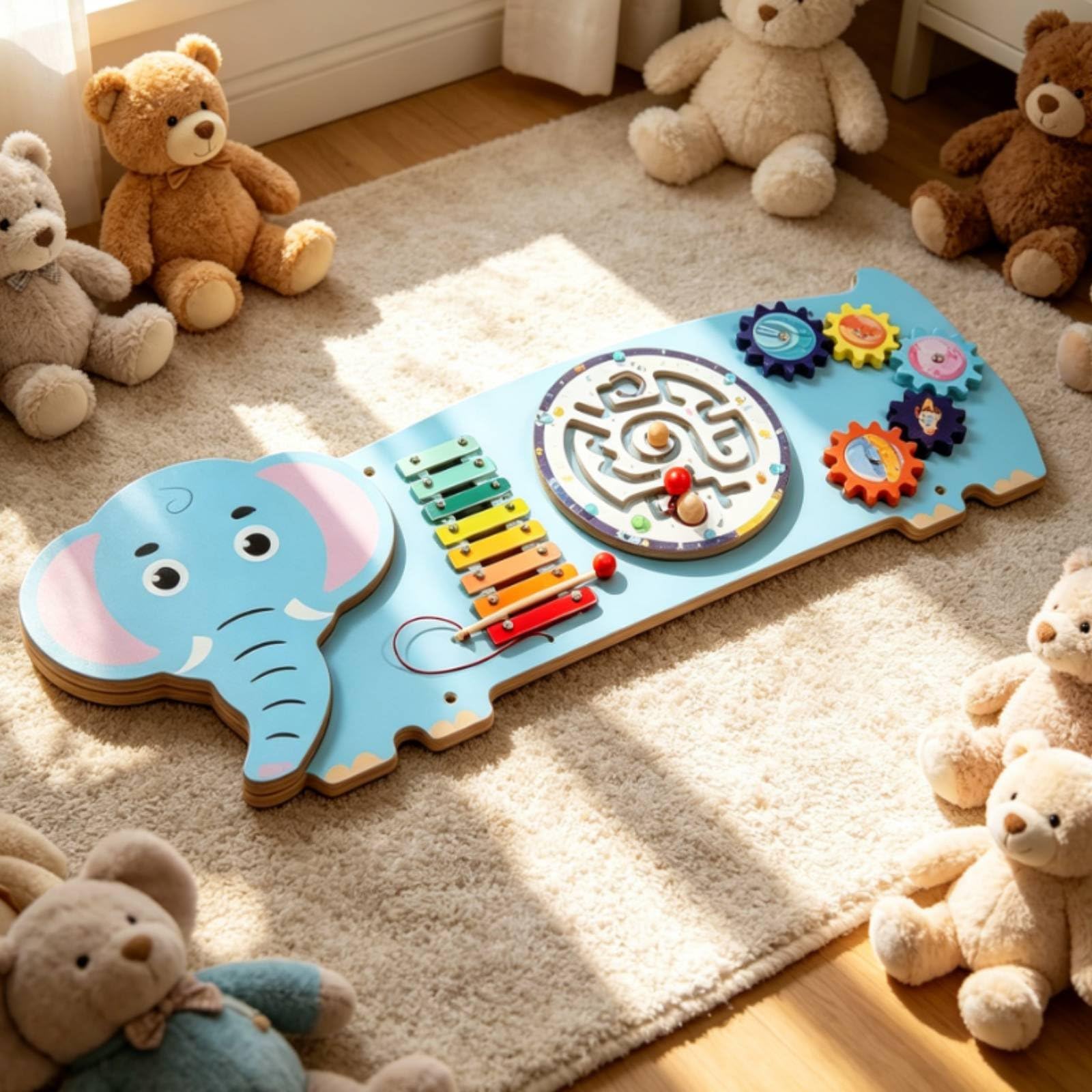 Holzwandspielzeug Wandmontage Wandspiel Holzmaterial Pädagogisch-wandtafel für Vorschulkinder, Kinder, Kindergarten, Elefant, Lernspielzeug, Wandspiel, Montessori-Stil