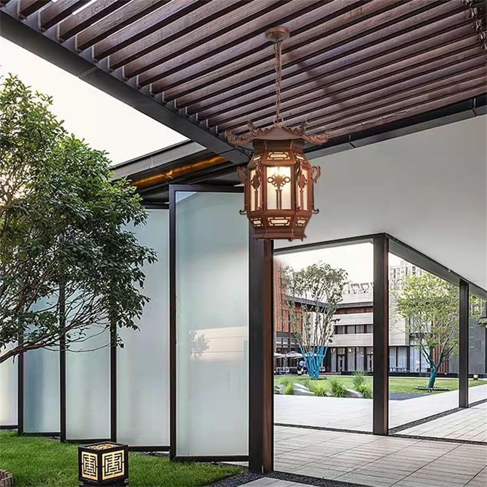KXEcoLife Contemporary LED Outdoor Pendent Lamp Waterproof Art Villa Garden Courtyard Gate Corridor Balcony Chandelier (O D22CM)