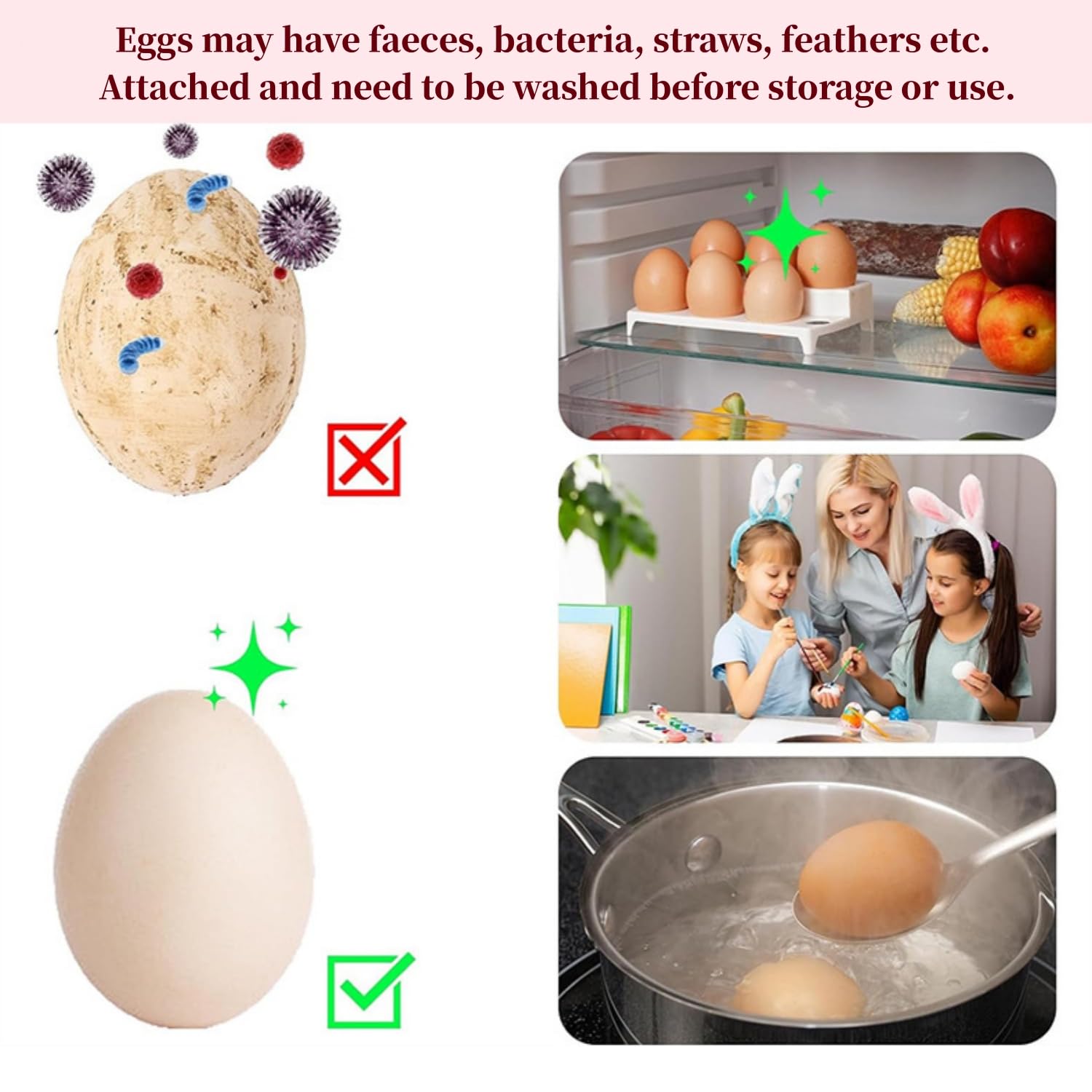 Spazzola per Uova，spazzola pulisci uova in silicone Spazzola per uova fresche riutilizzabile e facile da pulire Spazzola lava uova（colore crema）