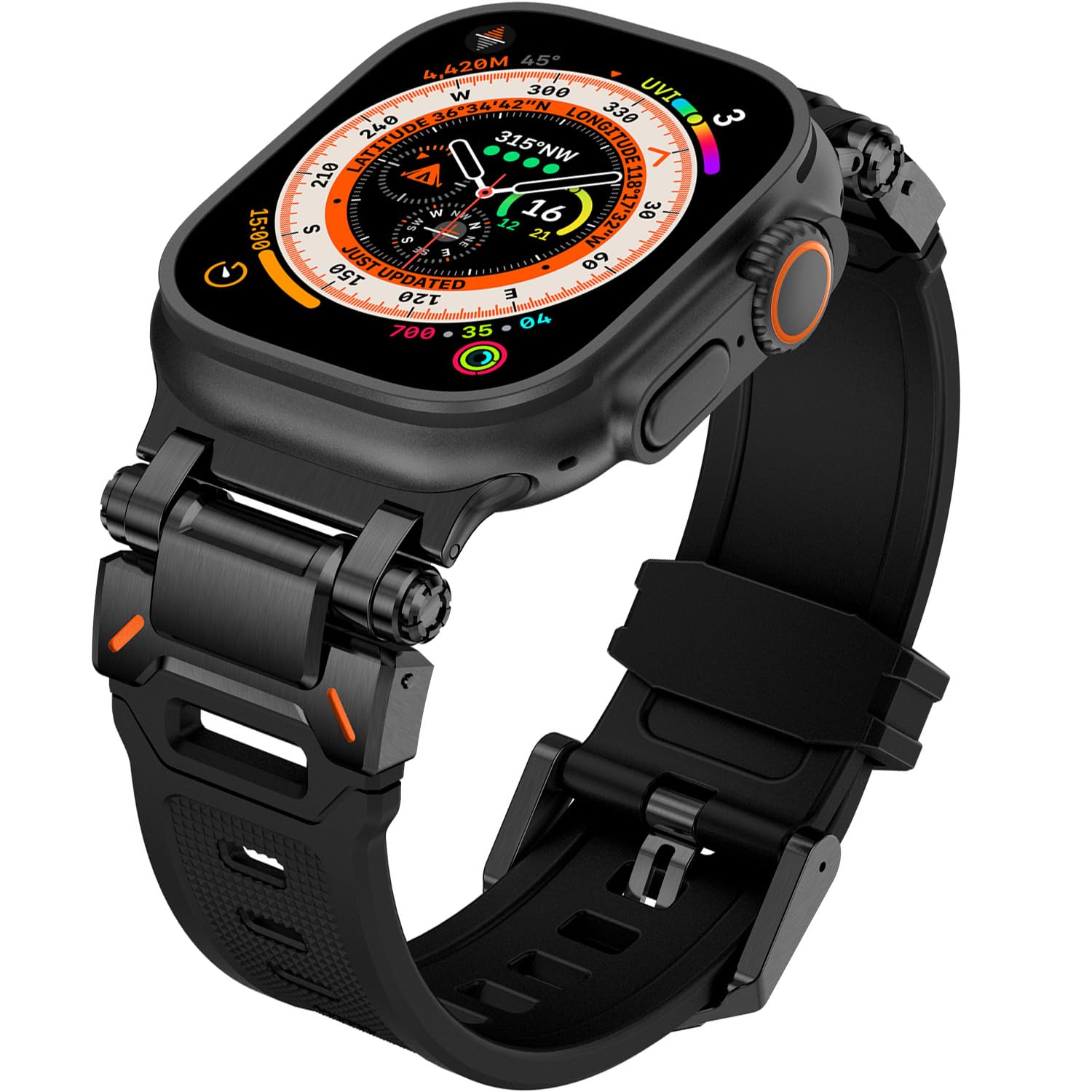 GYOKUYU「ファッションバンド」FOR Apple Watch 11/10/9/8/7/6/5/4/3/2/1/Ultra 3/Ultra 2 42/44/45/46mm/49mm バンド シリコンとステンレス材質 アップルウォッチ ウルトラ2 交換バンド 調節可能 軽量 ベルト ビジネス風 高級 交換用 アップルウォッチ 人気交換ベルト(ブラックXブラック)