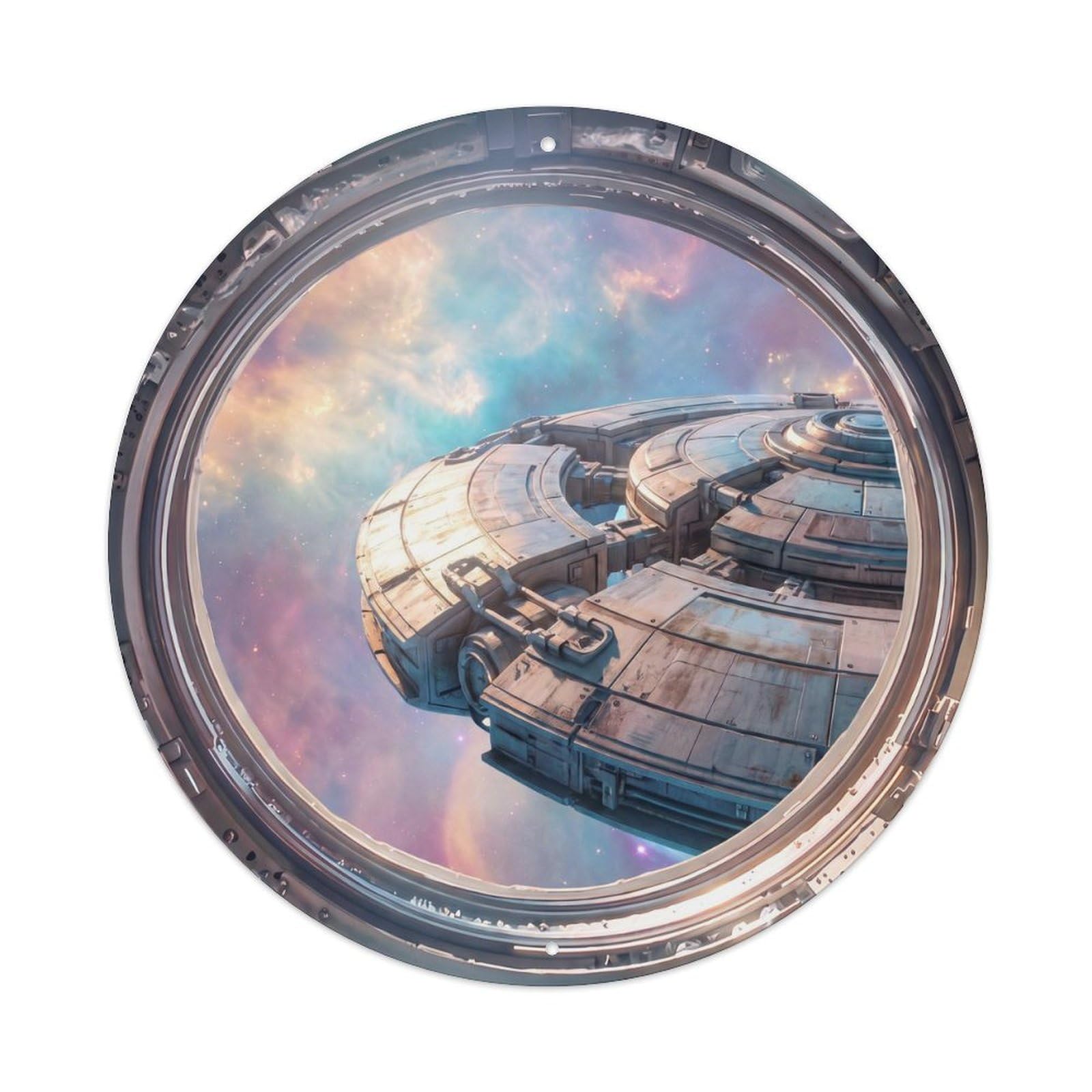 Metal Tin Sign Segmented Saucer from Space Station Porthole