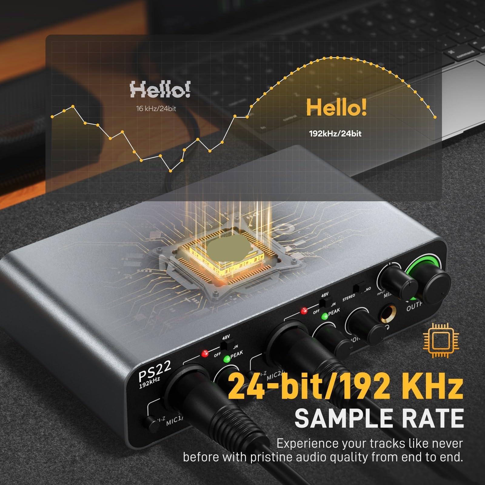 Interfaz de audio for PC, preamplificador profesional de 60 dB, 24 bits 192 kHz, interfaz USB dual