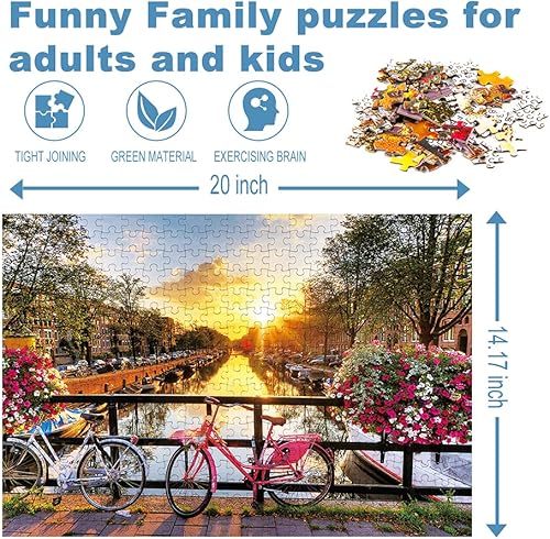 Miniatura 3 de Rompecabezas para adultos, 500 piezas, flores primaverales, tranquilo, río, amanecer, pintoresco Ámsterdam con bicicletas, paisaje, 500 piezas, arte