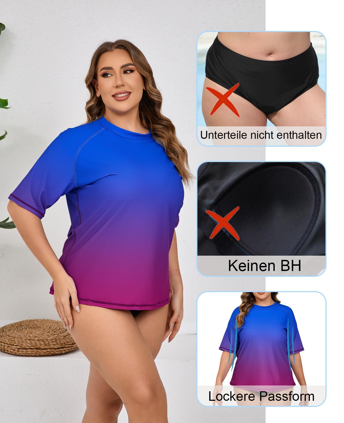 Halcurt Rash Guard - Maglietta da donna con protezione UV, a maniche corte, UPF 50+, protezione UV, ad asciugatura rapida, 1X-4X