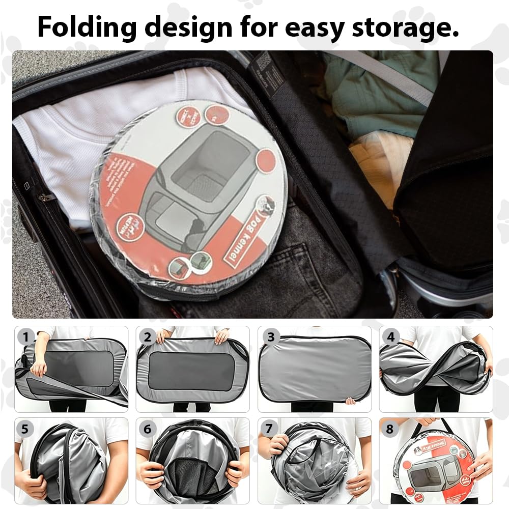 Hundetransportbox Faltbar, 92x52x52cm Pop-Up-Transportbox Hund Katze, Tragbarer Hundebox, Oxford Stoff Auto Haustiertransportbox für Katzen & Hunde bis 29.5 kg