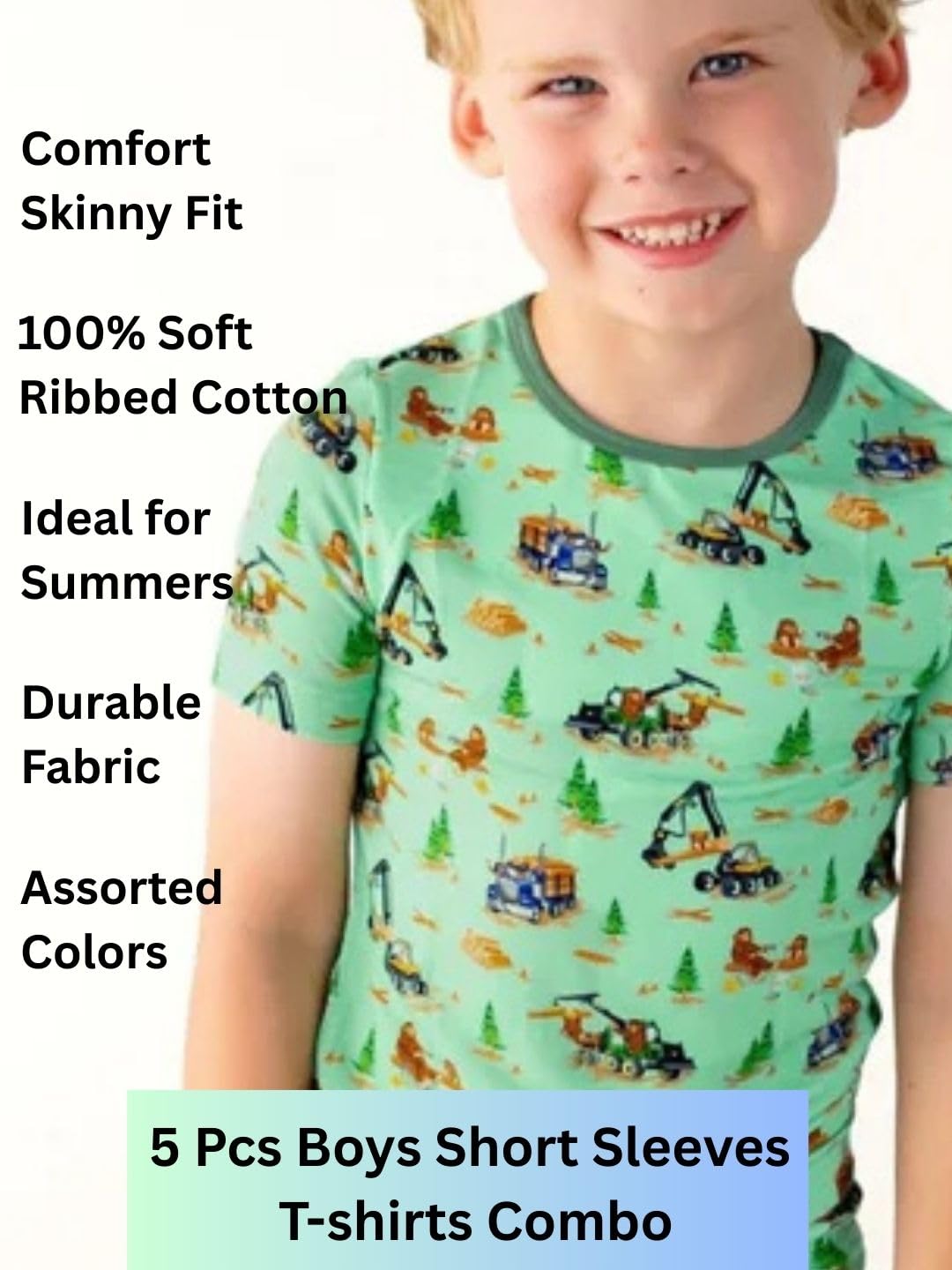 TuddyBuddy Boys 100% Organic Cotton Ribbed Short Sleeves Tops/T-Shirt (2 Years-3 Years, Pack of 5, Assorted) - Image 6 thumbnail