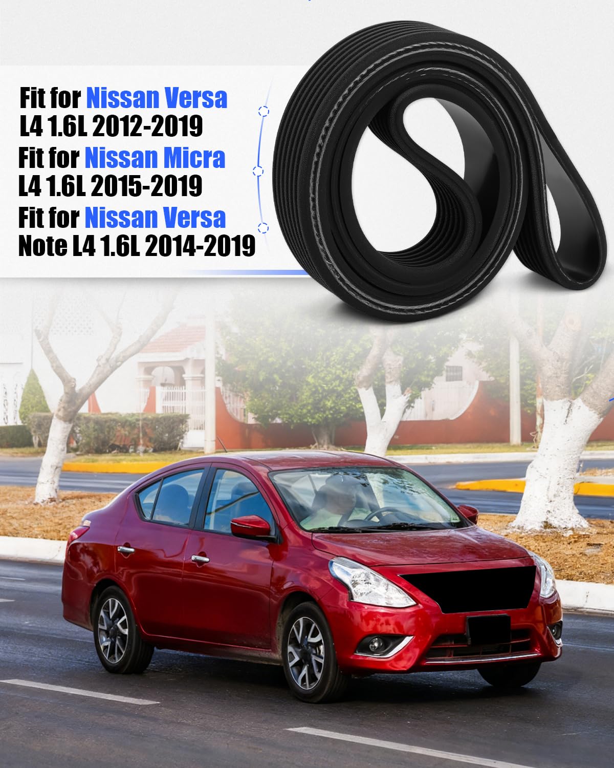 Belts 1070443 Serpentine Belt K070443 Fit for Nissan Versa L4 1.6L 2012-2019 Micra L4 1.6L 2015-2019 Versa Note L4 1.6L 2014-2019, 7-Rib, 44.3" Length