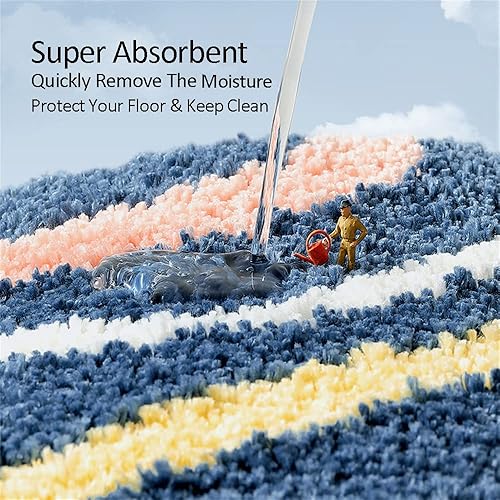 Miniatura 5 de YYINYUAN Alfombras de baño verdes esponjosas, tapete de baño de microfibra suave, tapete para bañera de ducha, tapete estético pequeño (onda, 24 x