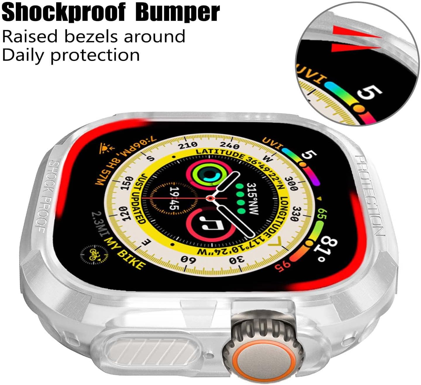 BOTOMALL Rugged Bumper for Apple Watch Case Series 8 Ultra 49mm,Military Grade Slim TPU Cover for iWatch Men Women [No Screen Protector]-Matte Clear