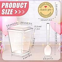 Vista 3 de Sieral Paquete de 100 tazas de plástico de postre de 5 onzas con tapas, cucharas, calcomanías, mini vasos transparentes de yogur para aperitivos