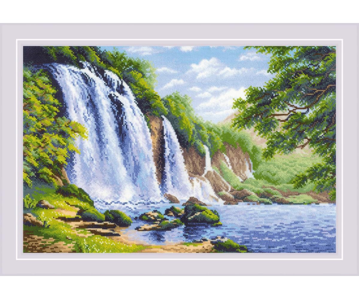 Riolis Kreuzstich-Set 'Lärm Des Wasserfalls' – 60x40 Cm, Mit Garn, Nadel & Stoff