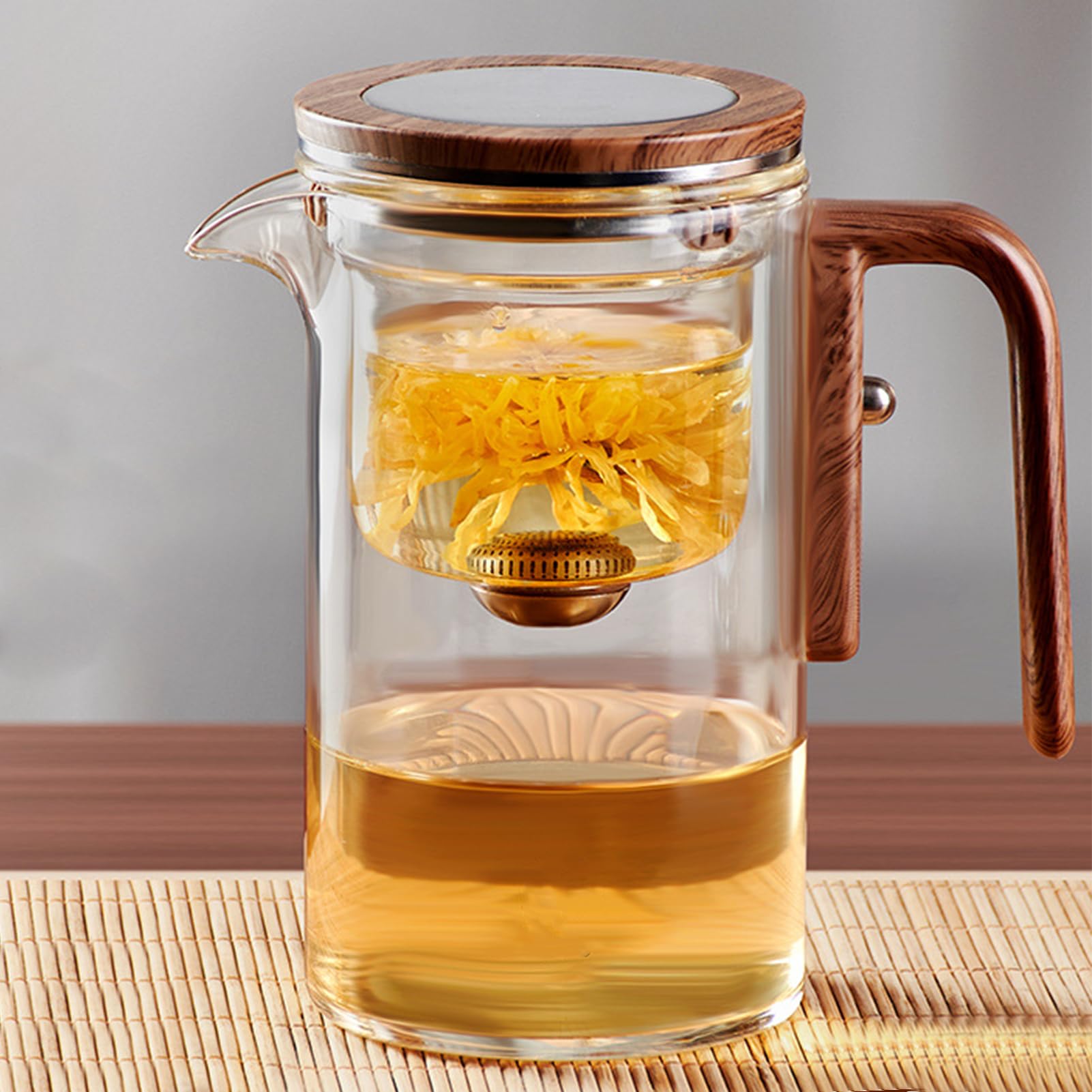 Teiera Witchcraft, Enchanti Tea Teiera Witchcraft, Enchanti Teapot, Enchanti Tea Pot, Teiera magica con manico in legno, Enchantipot Magic Pot, Teiera trasparente a foglia sfusa(520ml)