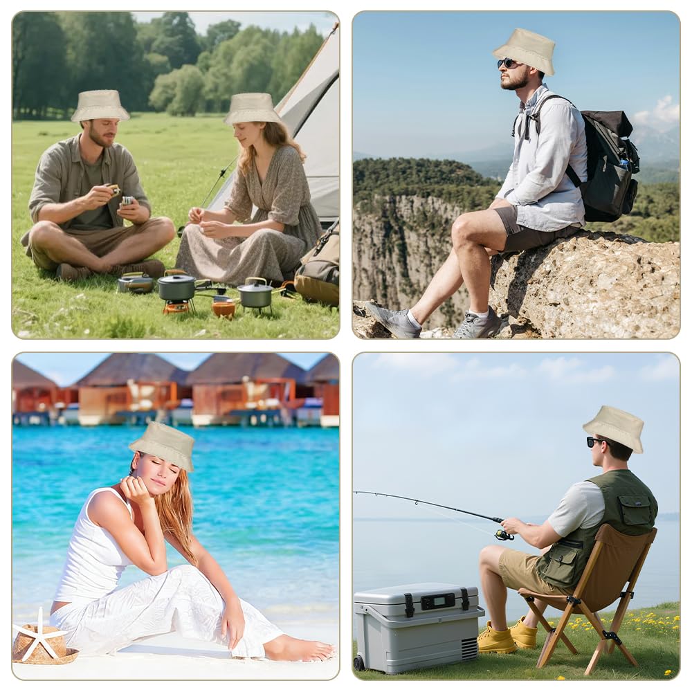 Lotvic Lot de 8 chapeaux bob unisexes pliables pour l'été, protection UV, chapeau de pêcheur de plage, chapeaux de soleil respirants pour homme et femme, chapeau cloche réversible pour voyage, pêche