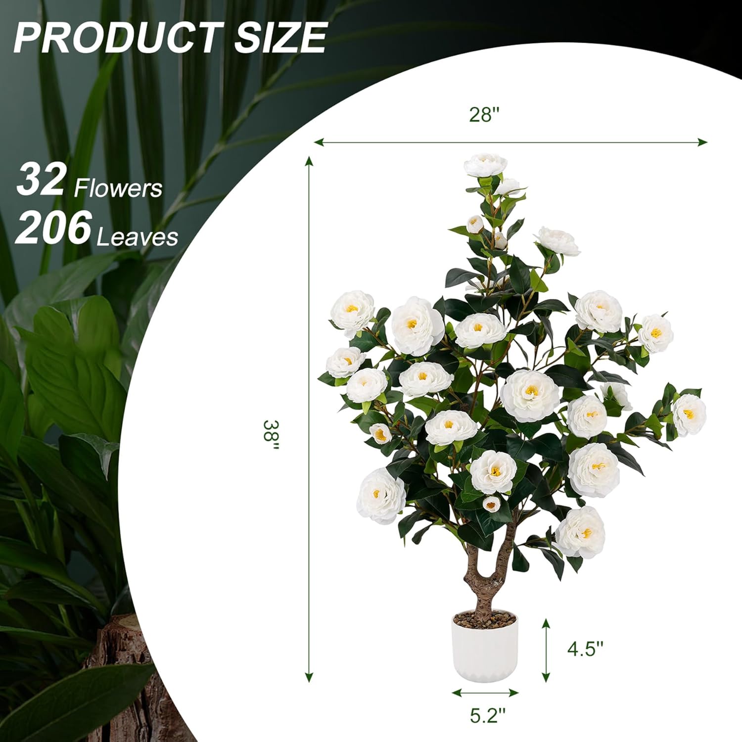 38" Tall Faux Artificial Plants Outdoor Camellia Trees Indoor Fake Tree Potted Plant Bushes with 32 White Blooming Flowers in Pot Home Decor Arboles Artificiales para Christmas Decoracions