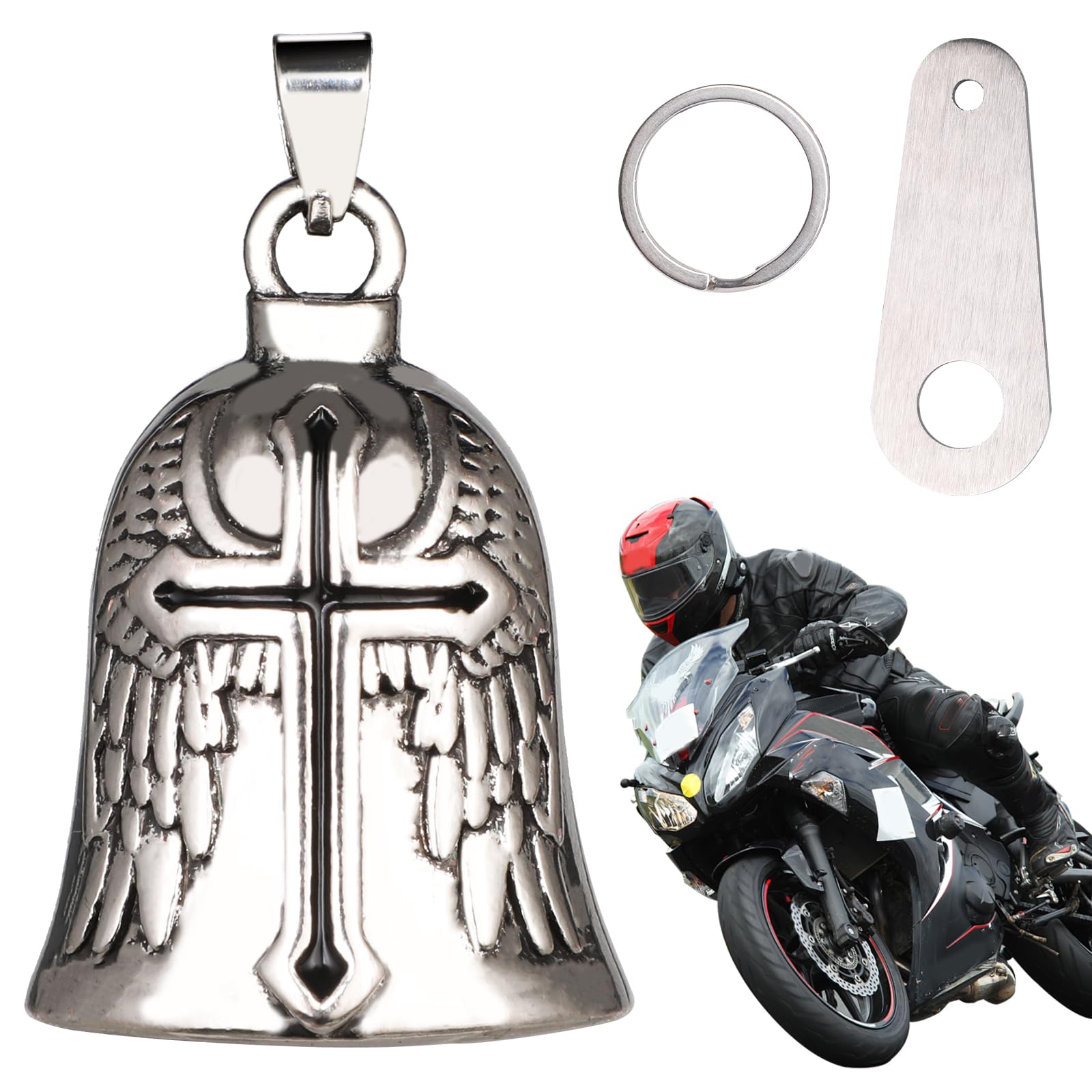 GeeRic Llavero Colgante Moto, Guardian Campana de Suerte, Moto Campana Guardiana Regalos Duraderos De Accesorios Campana de Protección de ángel para Bendecir La Paz
