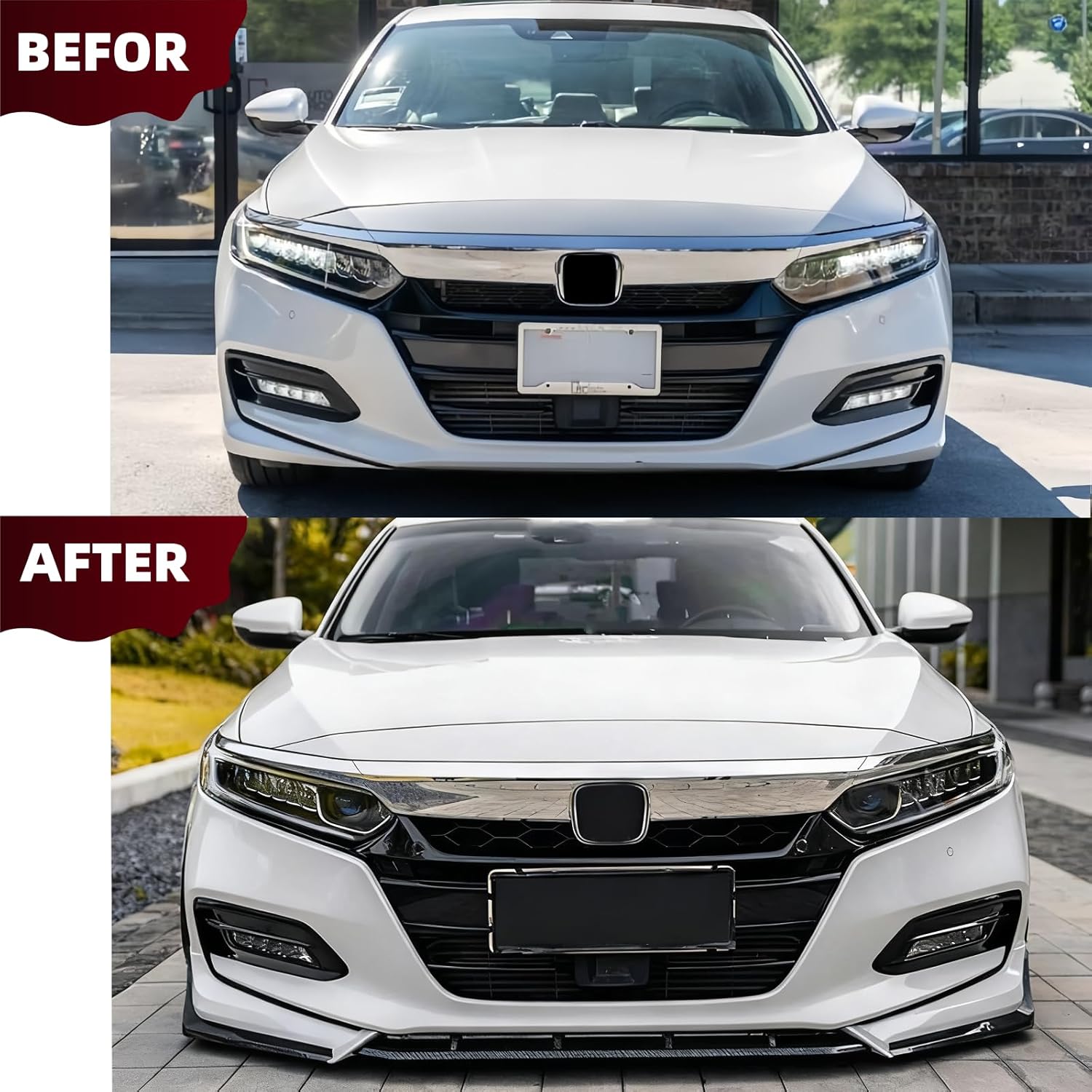 Front Bumper Lip for Honda Accord 2018 2019 2020 ACR Style 5Pcs Lower Chin Bumper Spoiler Splitter Protection Body Kit (Pearl White+Black)