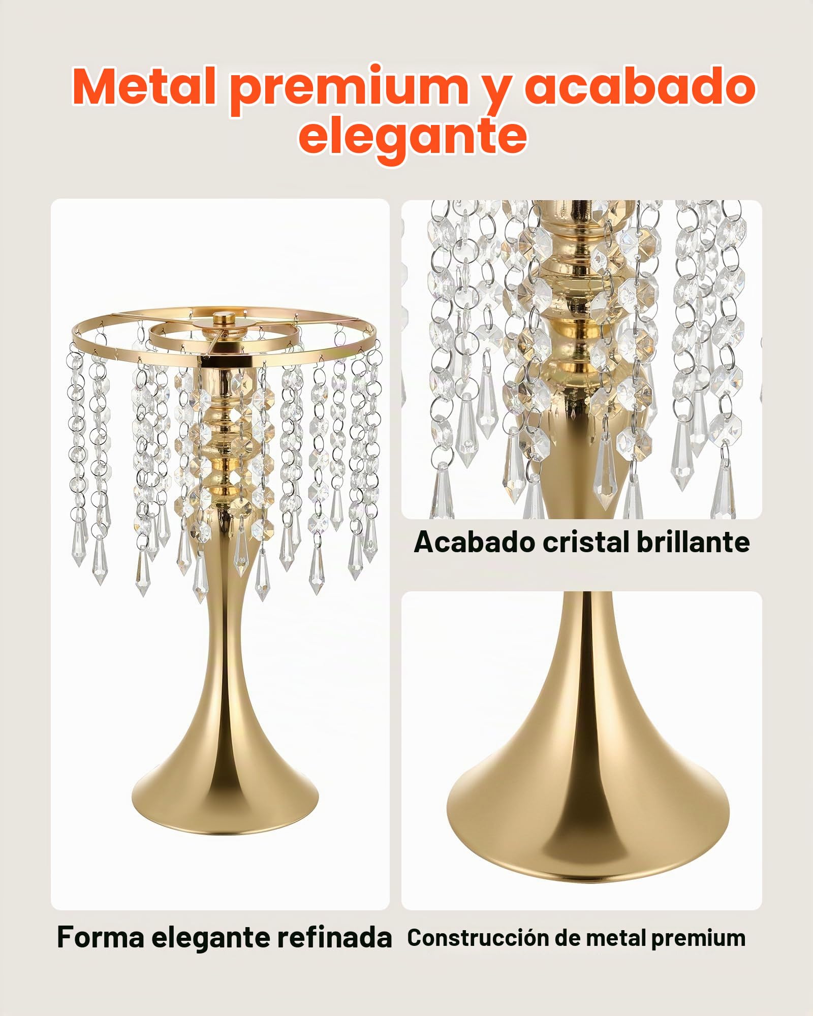 VEVOR Jarrones Decorativos, Paquete de 20 Piezas, Floreros de Metal Dorados con Cadena de Cristal, Altura de 33,5 cm, Centro de Mesa para Boda, Decoración para Banquete Ceremonia Fiesta Recepción