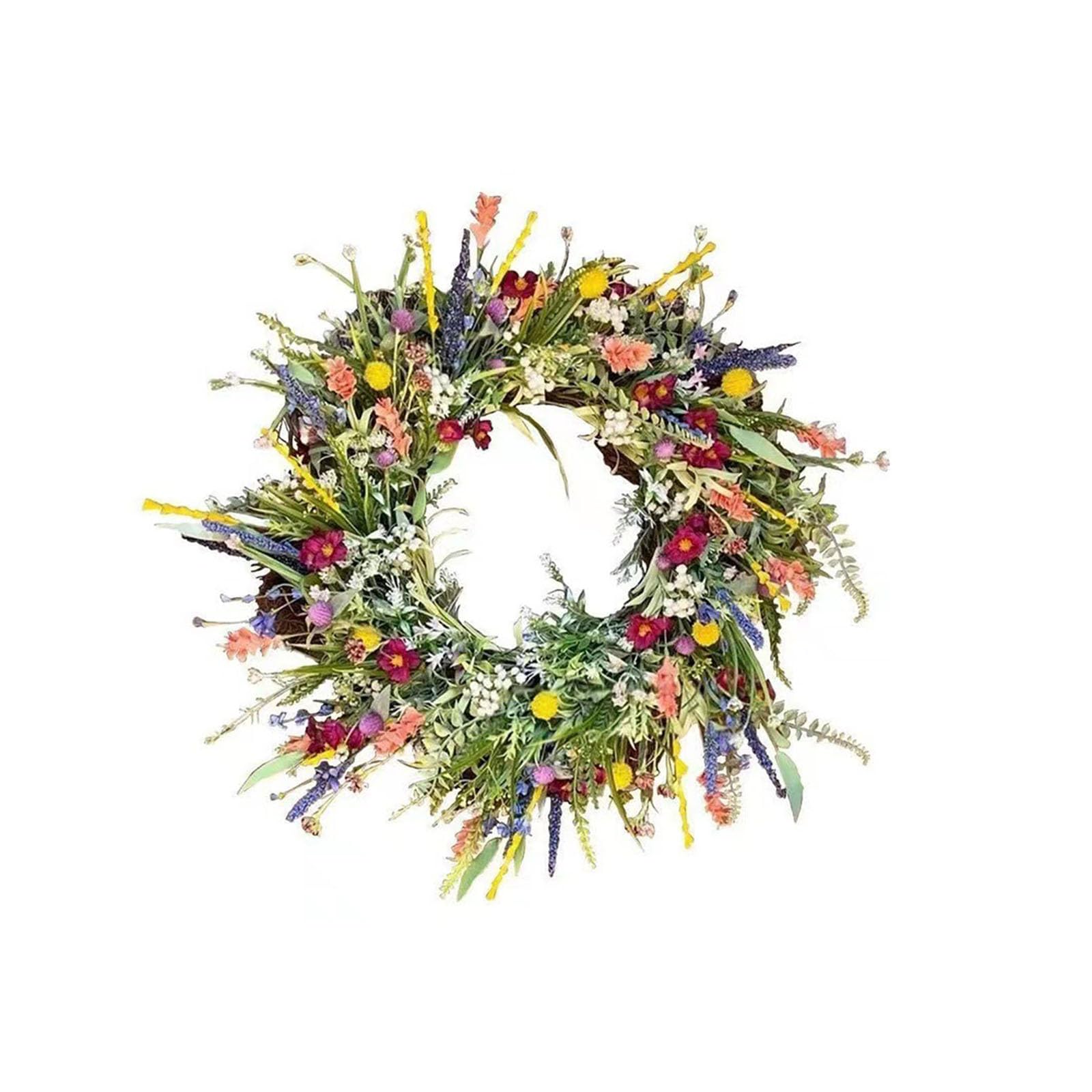 Cnsunwitz Multicolor Spring Door Wreath, Artificial Wildflower Garland, Decorative Multi-Purpose Garland, For Spring/Summer Easter Decoration, Home, Parties, Doors, Weddings (40Cm.)