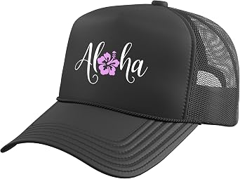 Aloha Hawaiian Hibiscus Flower Surfer Maui Kauai Hawaii Trucker Hat with Adjustable Mesh Back