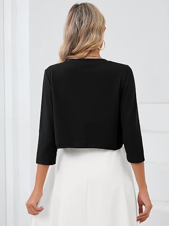 Heymoments Women's 3/4 Sleeve Casual Shrugs Lightweight Open Front Cropped Cardigan for Dresses