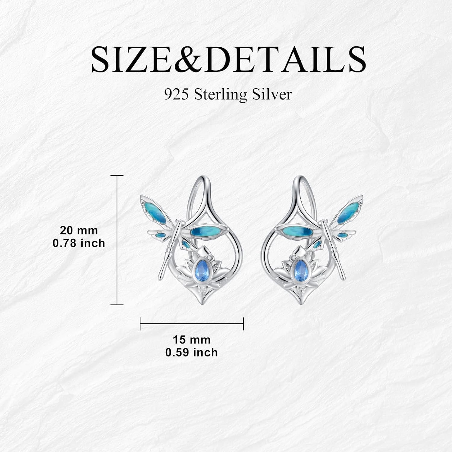 Leverback Earrings for Women 925 Sterling Silver Dainty Dragonfly Earrings with Lotus Leverback Earrings Mother’s Day Birthday Christmas Jewelry Blue Dragonfly Gifts for Women - Image 6