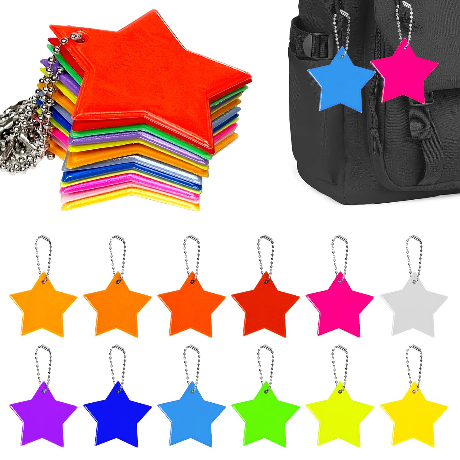 Sicherheits Reflektor Anhänger 12er Set - Für Schulranzen & Kleidung