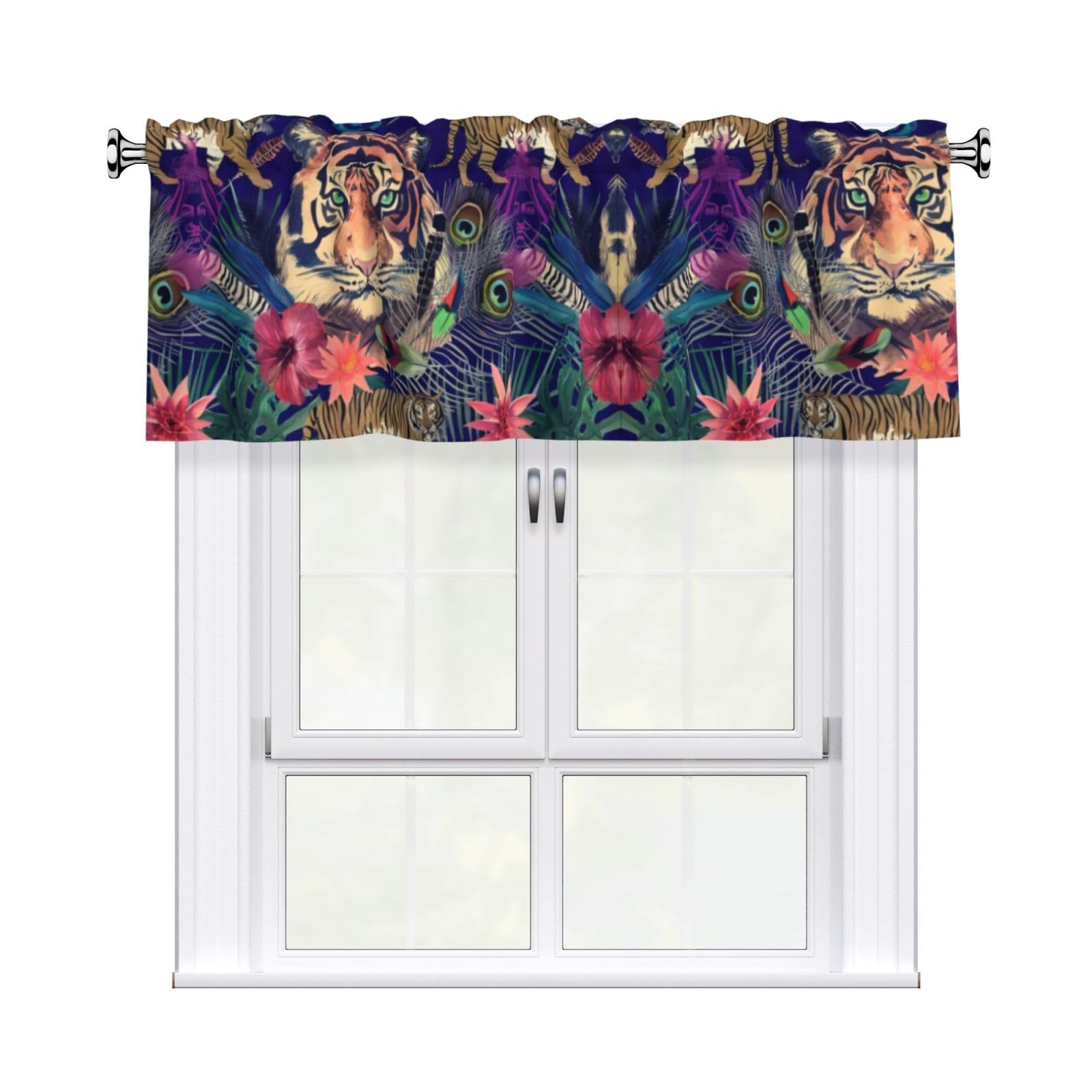HJFCZH Tiger Floral Flower Prints Durable Window Layer – 54x18 Inch 100% Polyester Peach Skin Valance for Long-Lasting Style