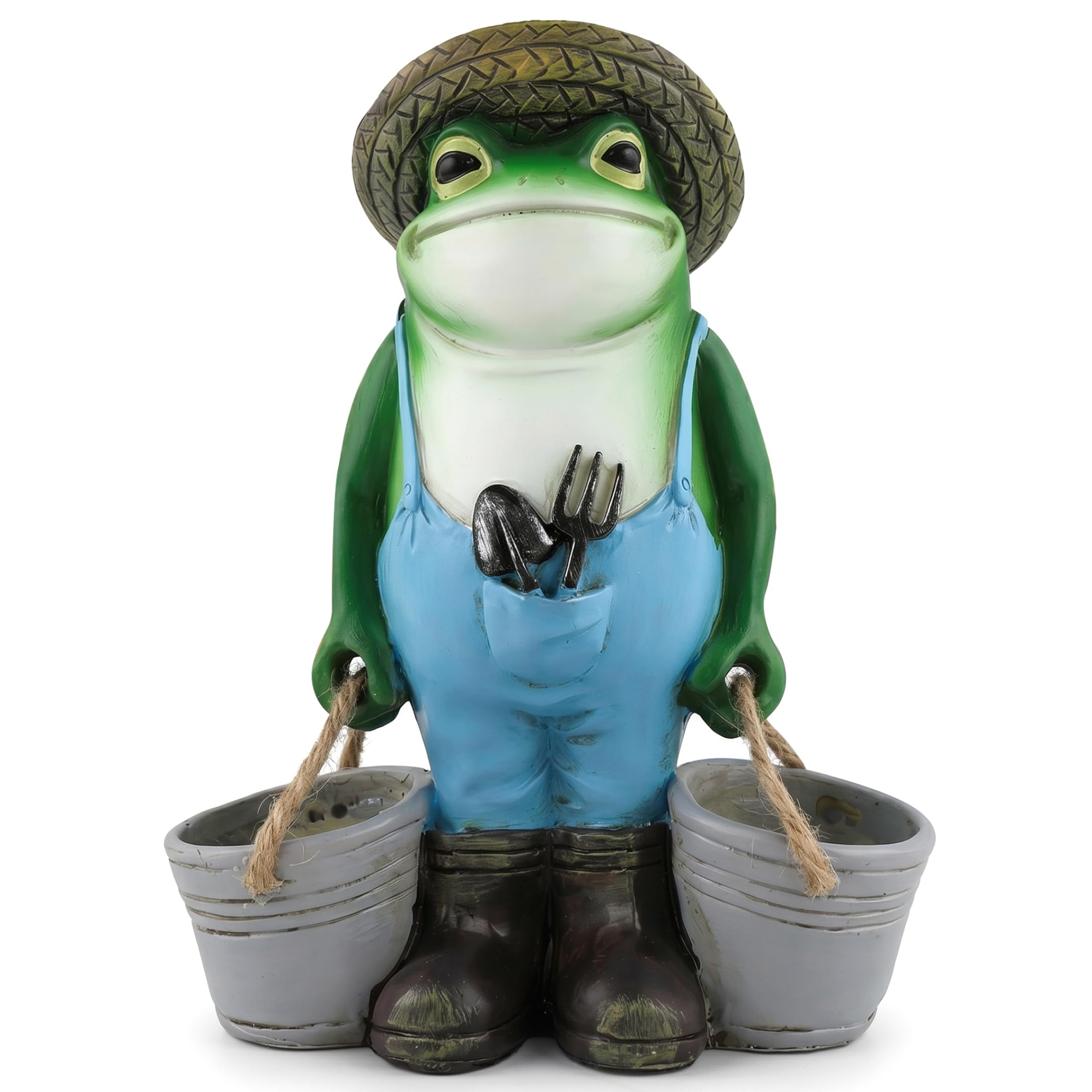 Otbushit 6in Resin Succulent Pot, Garden Frog Statue Hold 2 Pots, Funny Frog Figurine for Cactus, Succulents, Small Plants, Garden Decor