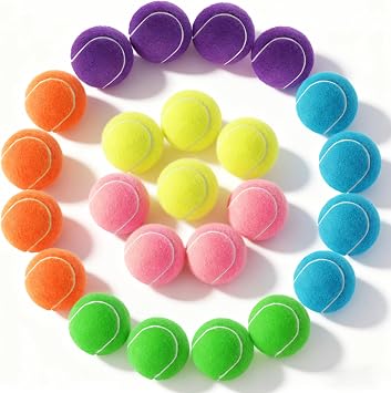 PHOEPET 24-Pack Tennis Balls for Dogs, Mix Colors | Bulk Rubber Ball, Fetch Chew Toys, Beginner Training Practice
