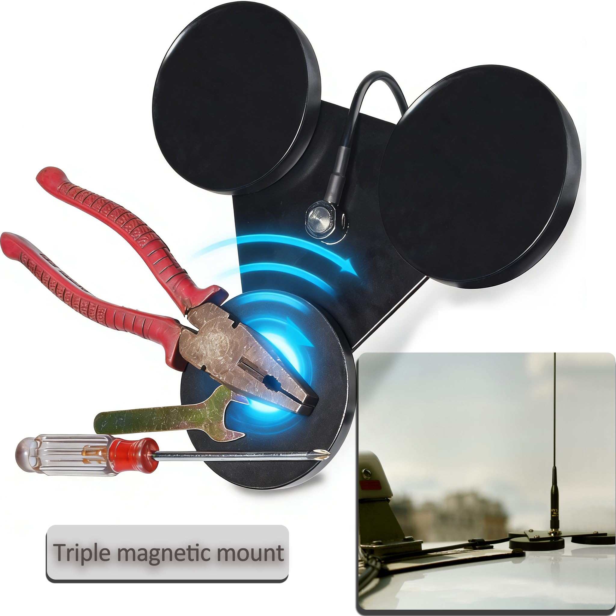 HYS CB-Antennen-Magnethalterung Magnetbasis 5 m RG58-Kabel, PL259-Stecker im Lieferumfang enthalten für Antenne
