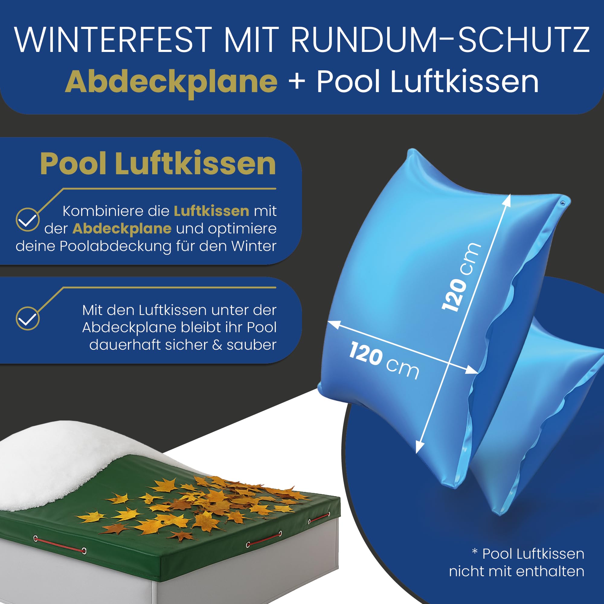 HAF - Poolabdeckung Rechteckig für Pools 800x400 cm (Planenmaß 880x480 cm) – Winterfeste Abdeckplane zur Poolabdeckung im Sommer und Winter – Poolplane (Winterabdeckung) aus wasserdichtem PE 180g/m²