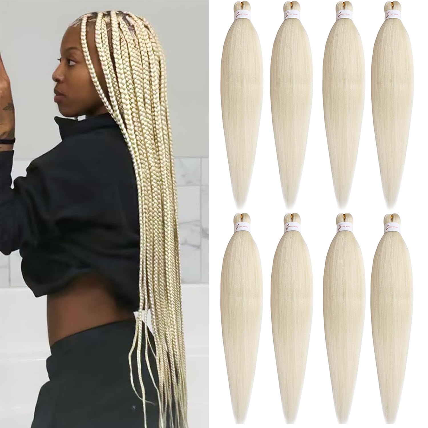 Mscat 30 Inch 8 Packs Pre Stretched Braiding Hair Blonde Pre Stretched Braiding Professional Synthetic Prestretched Crochet Braids Hair Extension Hot Water Setting Yaki Texture (613#)