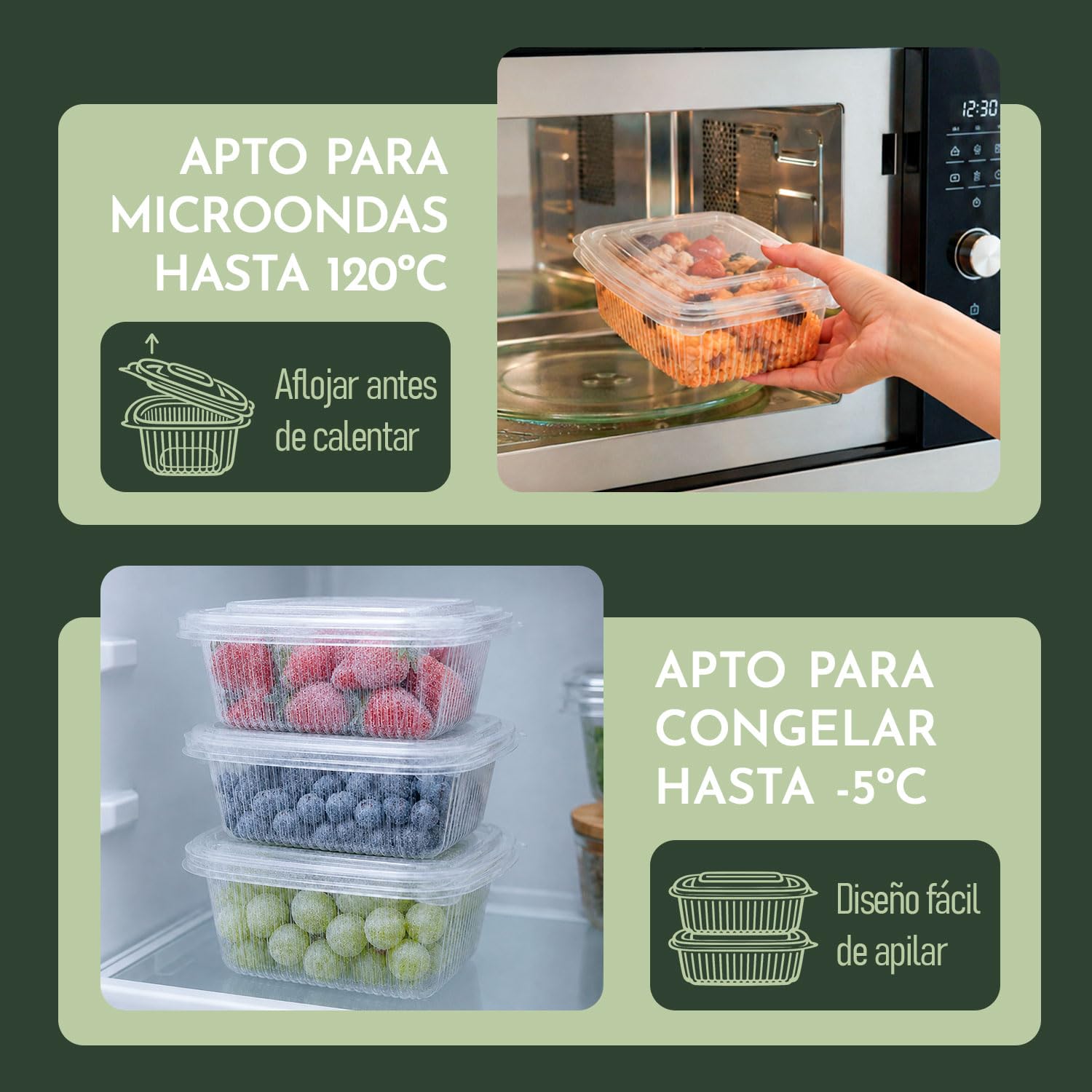 600 Envases de PP Herméticos con Tapa Bisagra de 500 ml | Caja de 600 Envases de 500 ml | Para Platos Individuales, Pasta y Ensaladas | PP | Microondas y Congelador