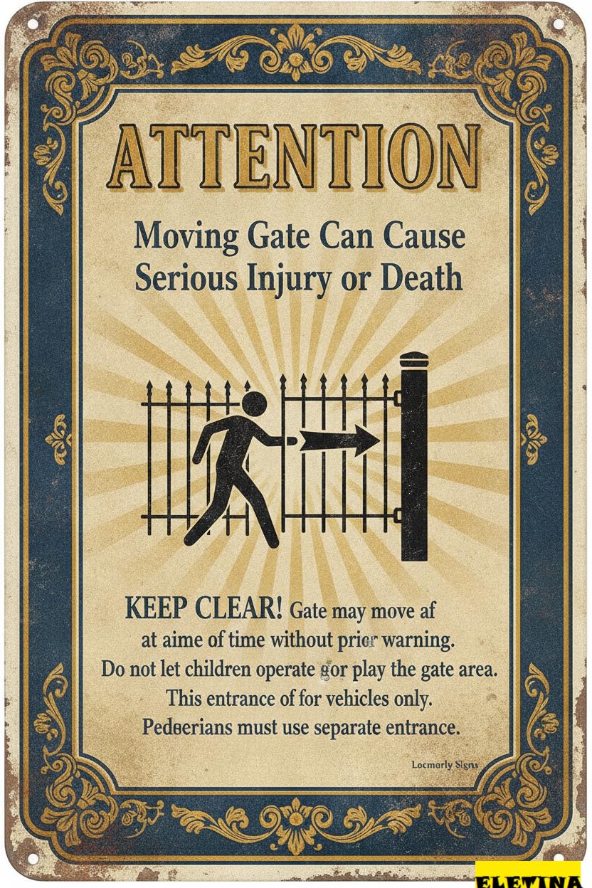 Personalized Sign for Man Cave Attention Metal, Moving Gate Can Cause Injury Or Death, 8x12in, Aluminum, Uv Protected And Weatherproof Private Property Decorative