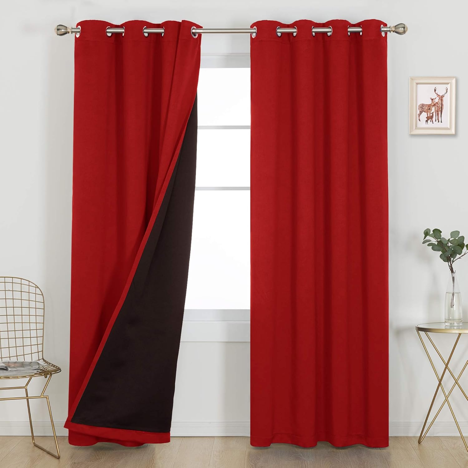 Deconovo 100% Blackout Curtains Total Dark Insulated Noise Block Window Drapes for Balcony Nursery Room Kids Adults Bedroom Living Room Kitchen Home Office and Hotel, 2 Panels, Each 52x95 in, Red