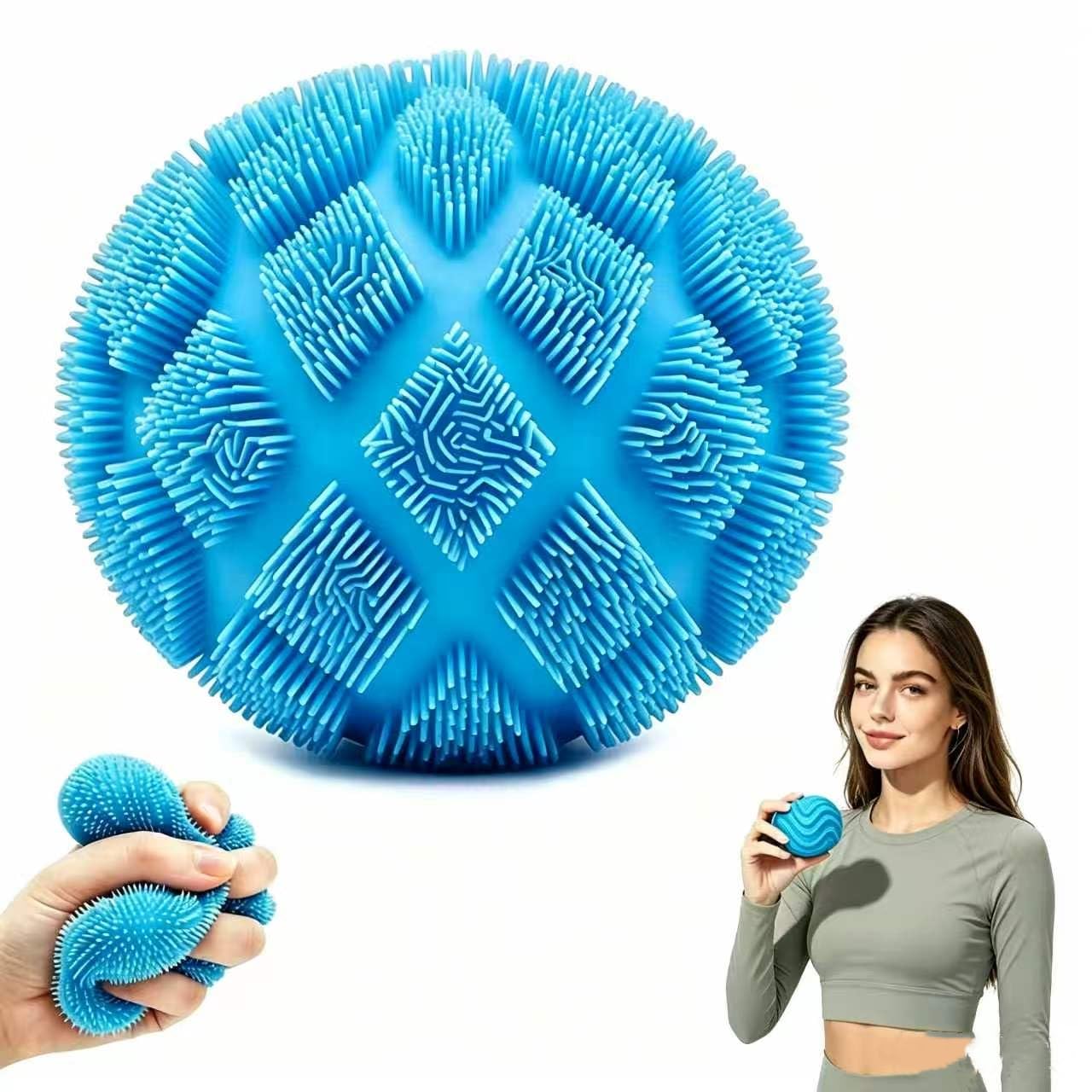 Fuzz Ball Squishy,Fuzz Ball Squishy Stress Drop Malt Fuzz Balls Sensory,Soft TPR Spiky Sensory Ball for Anxiety Relief, Anxiety Relief Handheld Pressure Toy for Office, School, Home (Blue)