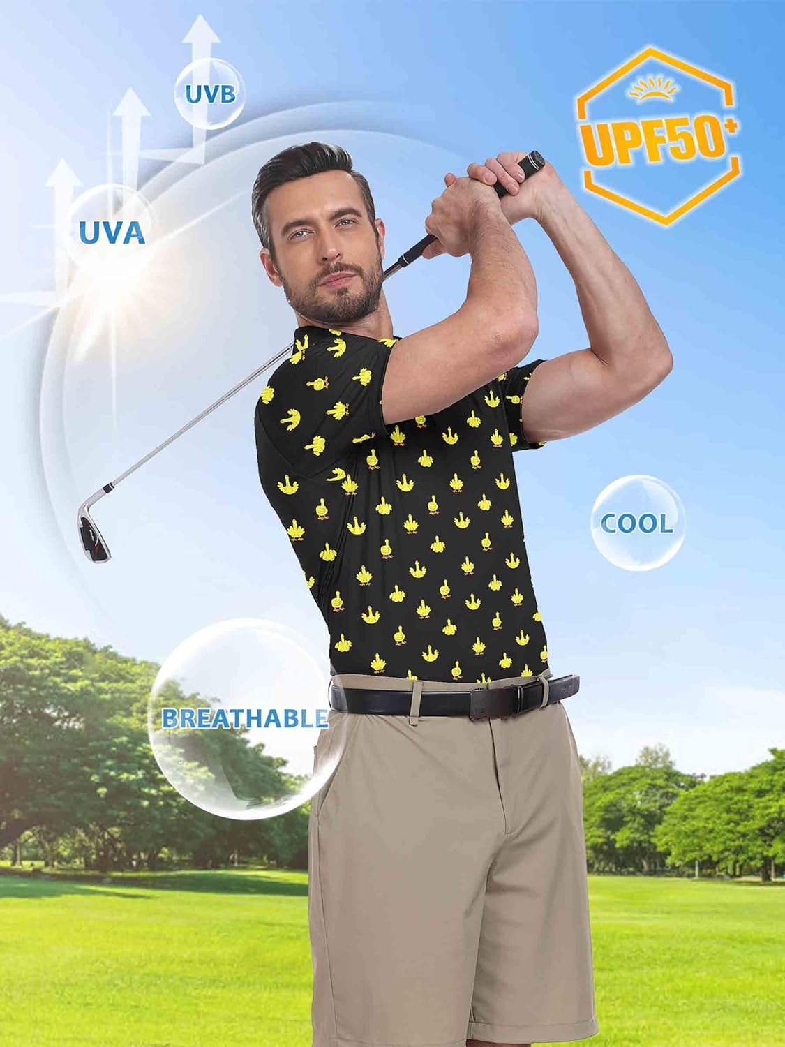 ZITY Select Mens Golf Shirts Short Sleeve UPF 50+ Print Performance Polo Moisture Wicking Casual Collared Golf Shirts for Men - Image 4