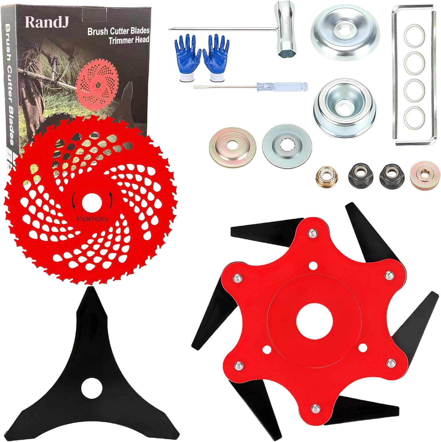 Steel Trimmer Head & 9" x 36 Teeth Carbide Tipped Blades & 10" x 3 Teeth Carbon Steel Brush Cutter Blades with 2 Different Adapter Kits