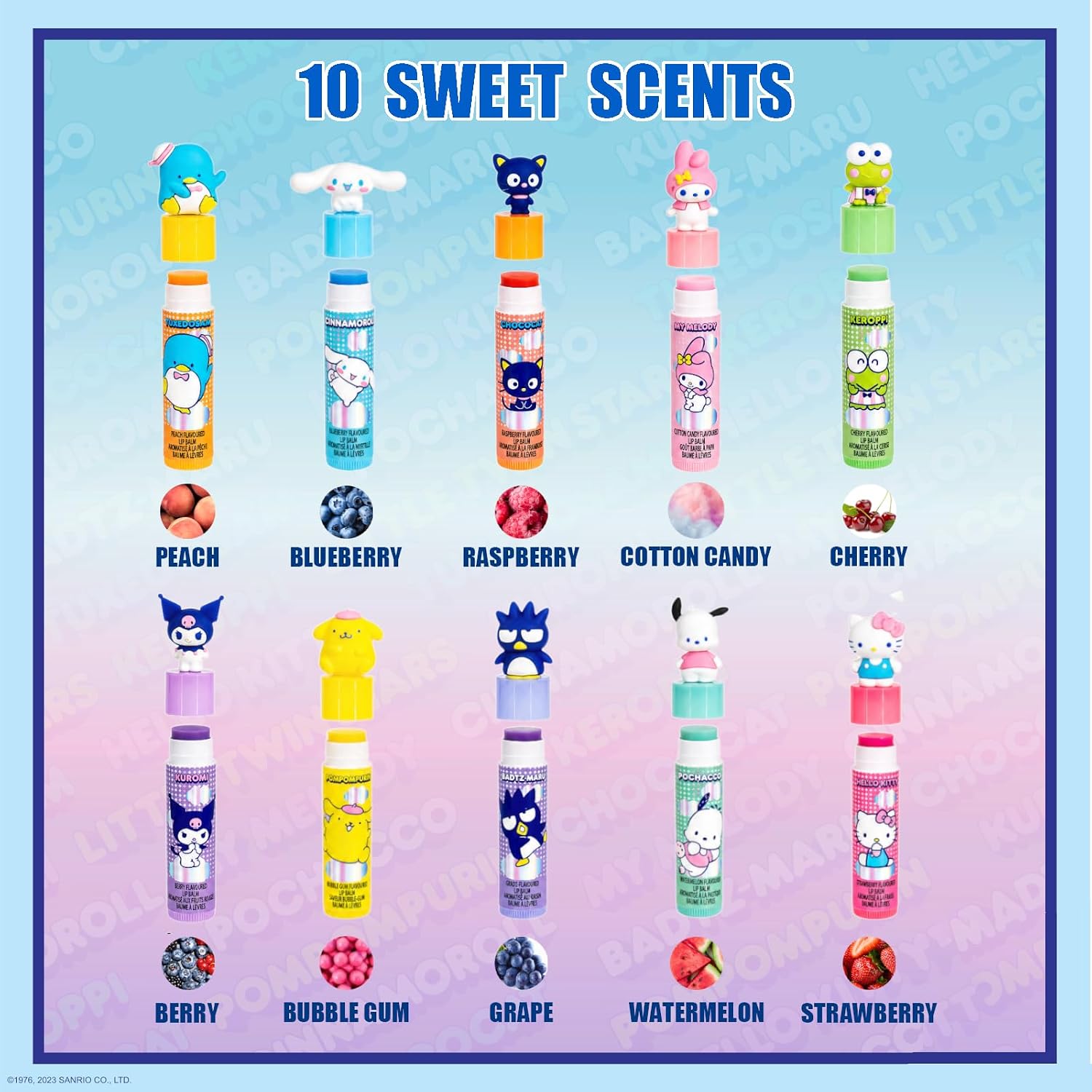 Hello Kitty Lip Balm Set, 10-Piece with 3D Character Caps, Ages 3+
