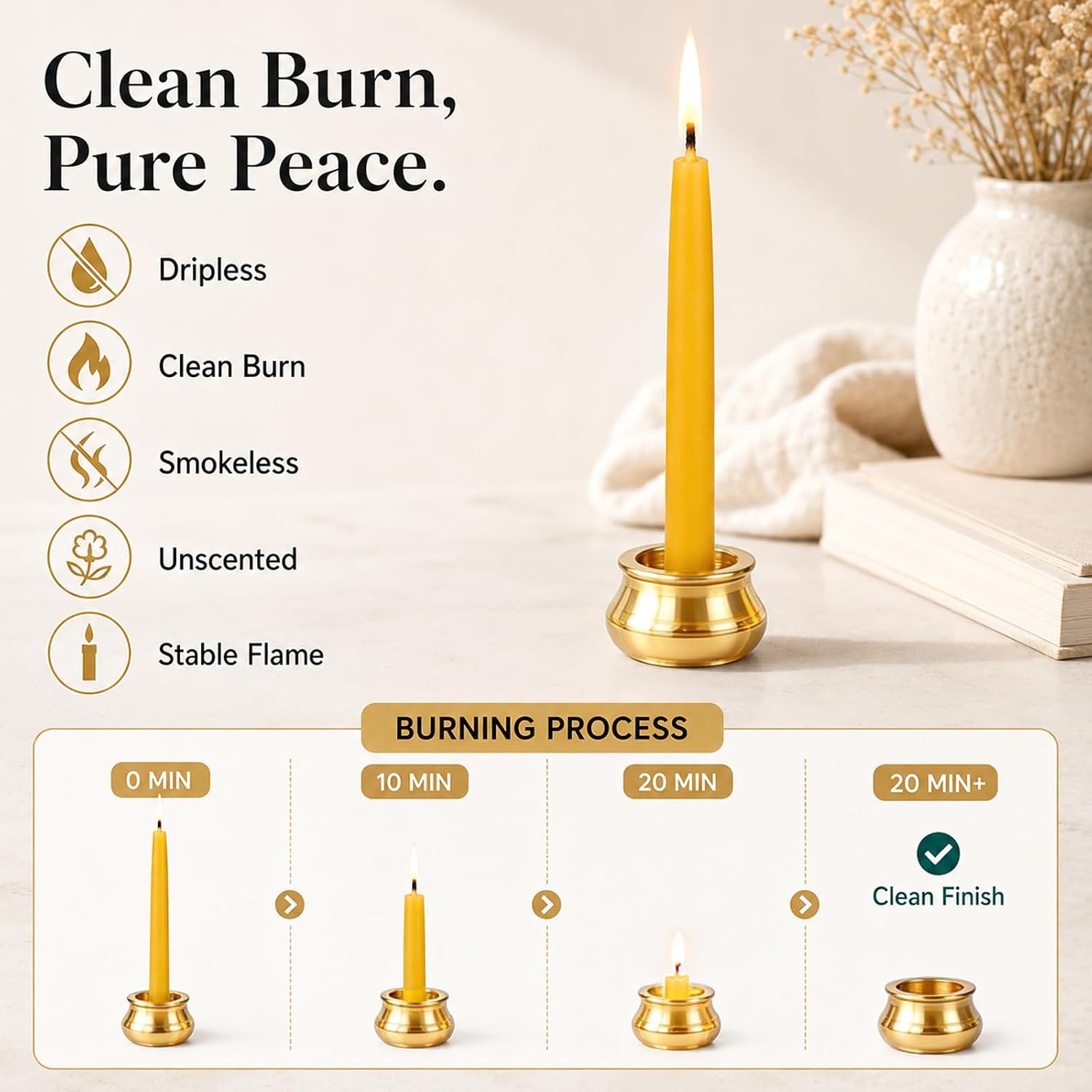 50 Pack Beeswax Meditation Candles, 20 Minute Mini Candles with Holder