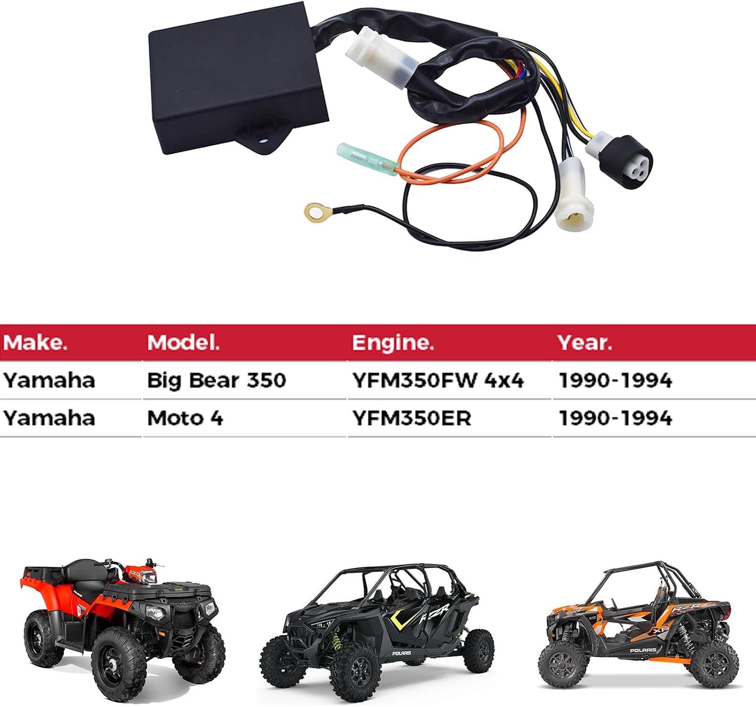 Ignition Module Igniter CDI Box Fit for Yamaha Big Bear 350 YFM350FW 4x4 1990-1994 Moto 4 YFM350ER 1990-1994, Replace 3HN-85540-10-00 85540-10-00, 1 Pack