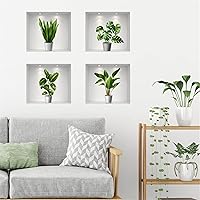 Vista 1 de Calcomanías de pared de plantas 3D extraíbles para ventana, plantas en maceta verdes, decoración de pared, arte para despegar y pegar, oficina, sala