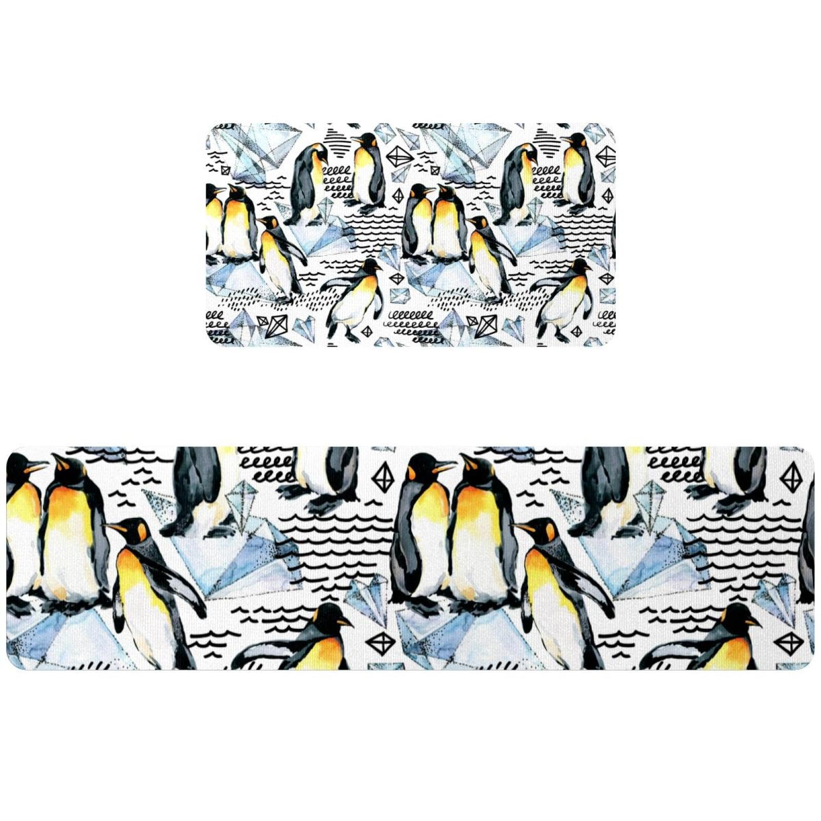 2 Alfombrillas de cocina VAPOKF con diseño de pingüino antideslizantes y lavables