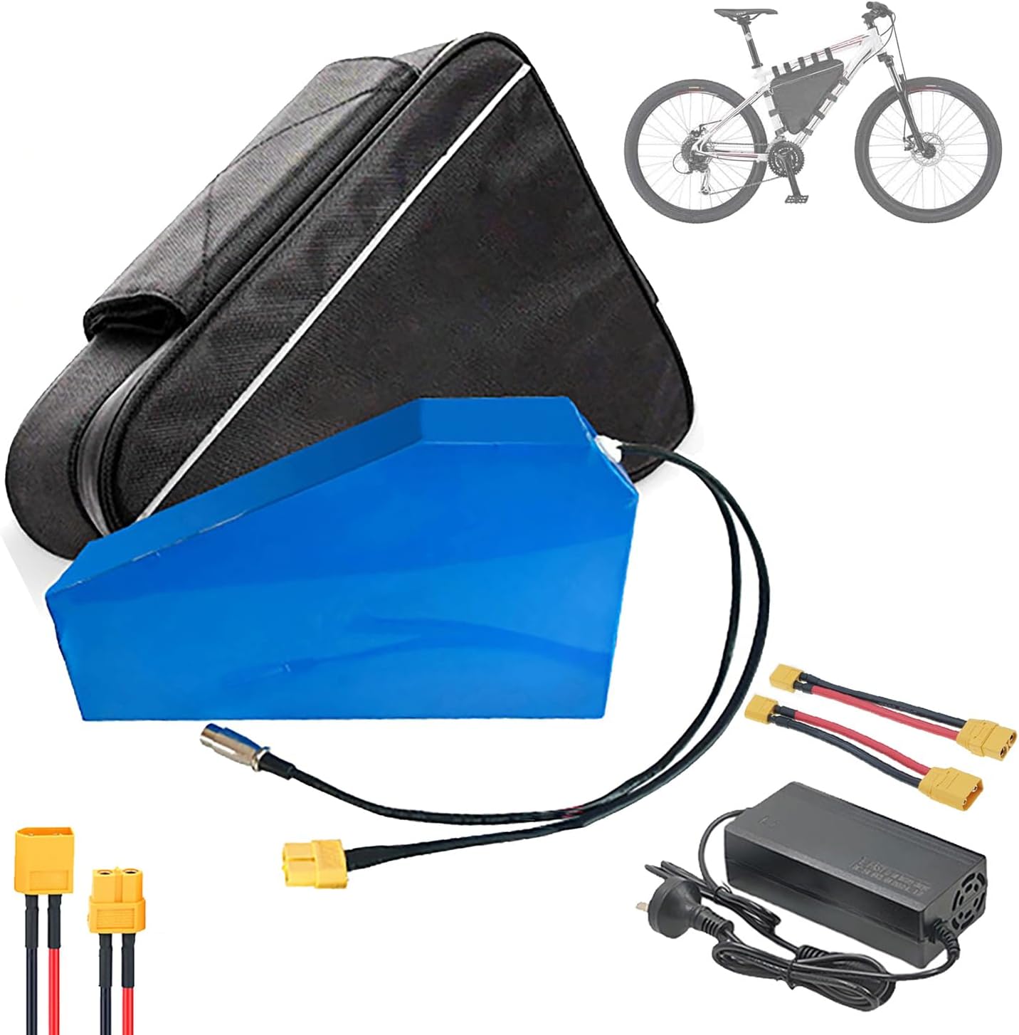 60V 72V E-Bike Battery 20Ah - 40Ah Electric Bike Frame Triangle Bag Large Capacity Triangle Lithium Battery Pack with Charger, for 0-3000W Mountain Bike/E-Bike/Motorcycle Motors Kit,60v,20AH