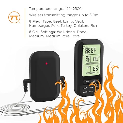 Miniatura 3 de Outset Termómetro para parrilla, termómetro digital inalámbrico para barbacoa, sonda dual