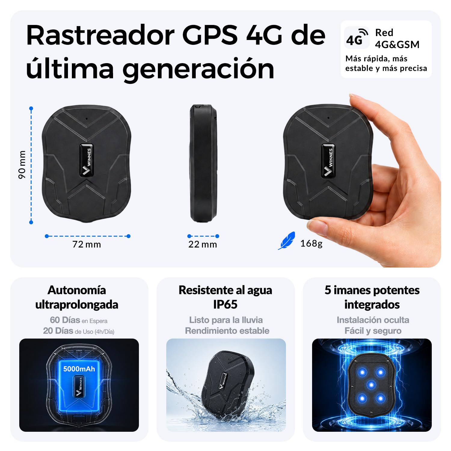 Zeerkeer Localizador GPS para coche, moto, camión, 4G GPS Tracker Anti-perdida Vehículos Impermeable y Gratis APP SMS Alarmas Múltiples, Fuerte Imán Seguimiento en Tiempo Real Geo-Fence Alarm TK905 4G | Modo Antirrobo por Vibración, Magnético Rastreador G