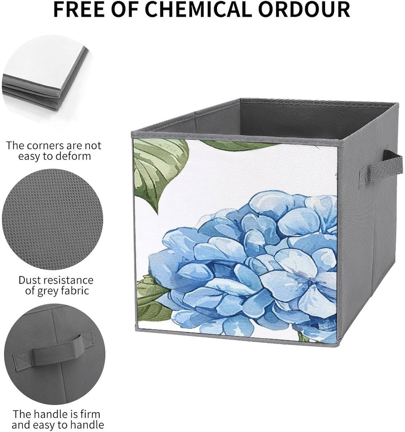 Multi Use Organizer Bins, Blue Hydrangea Pattern Printed Storage Bins, Foldable Storage Baskets Are Suitable For Bedrooms, Offices, And Cars