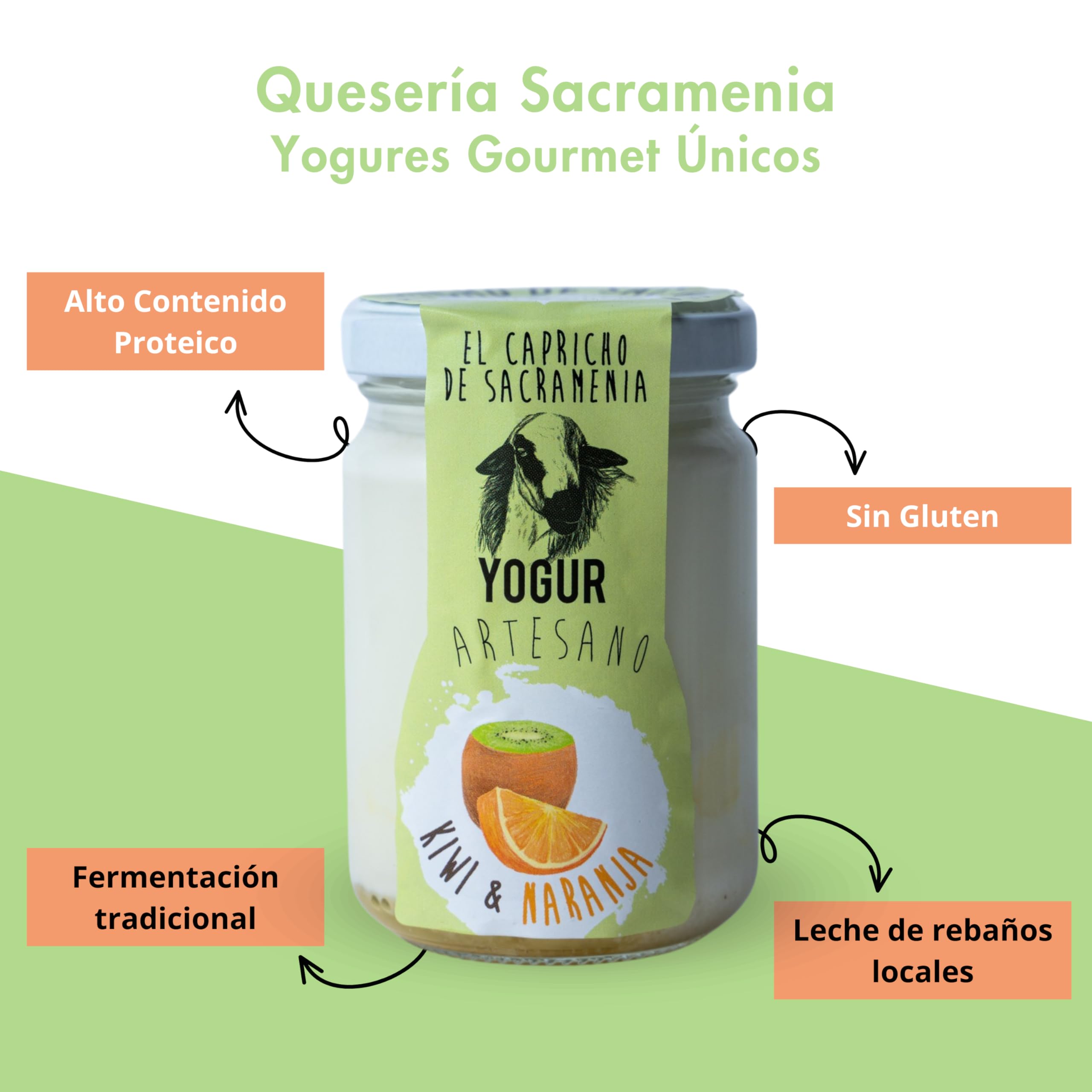 El Capricho de Sacramenia | Pack Kiwi naranja | 20 Yogures Artesanos Leche Oveja preparado natural Kiwi naranja | Cremoso, Natural y Saludable | Preparado Gourmet | Sin Gluten | Sabor Único y Original