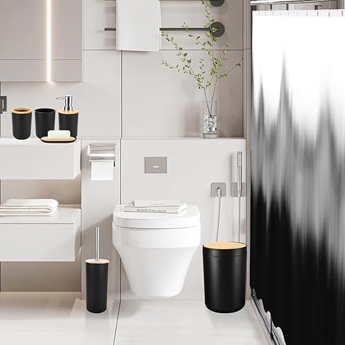 Vista 164 de iMucci Accesorios de baño, juego de baño negro con cortina de ducha y alfombra, cortina de ducha impermeable con alfombra ultra absorbente, juego