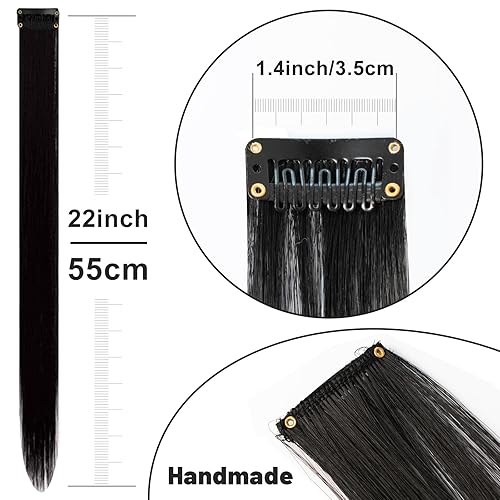 Miniatura 4 de Extensiones de cabello sintético de 22 pulgadas, multicolores con reflejos de fiesta, extensiones de cabello sintético con clip, extensiones de